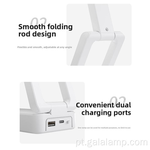 Lâmpada de mesa dobrável recarregável, lâmpada de mesa para leitura de relógio